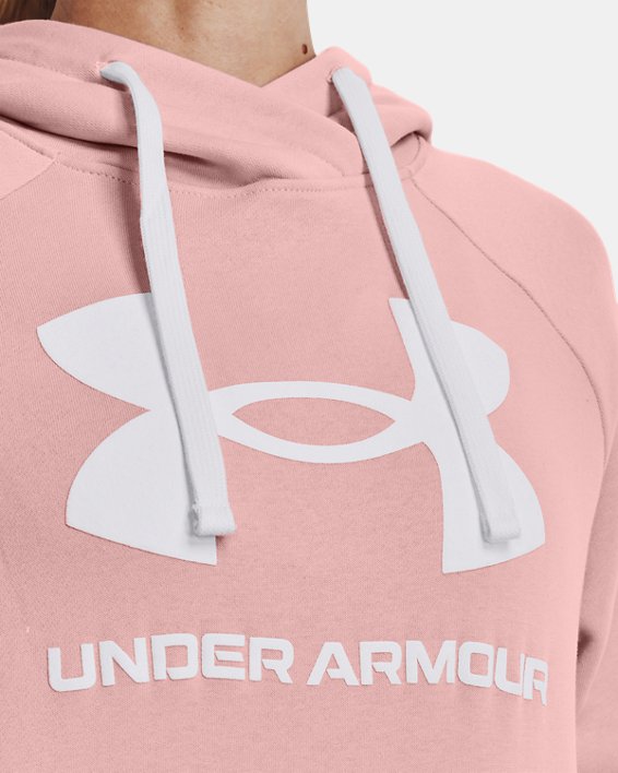 Sweat à capuche et manches courtes UA Rival Fleece pour femme, Pink, pdpMainDesktop image number 3